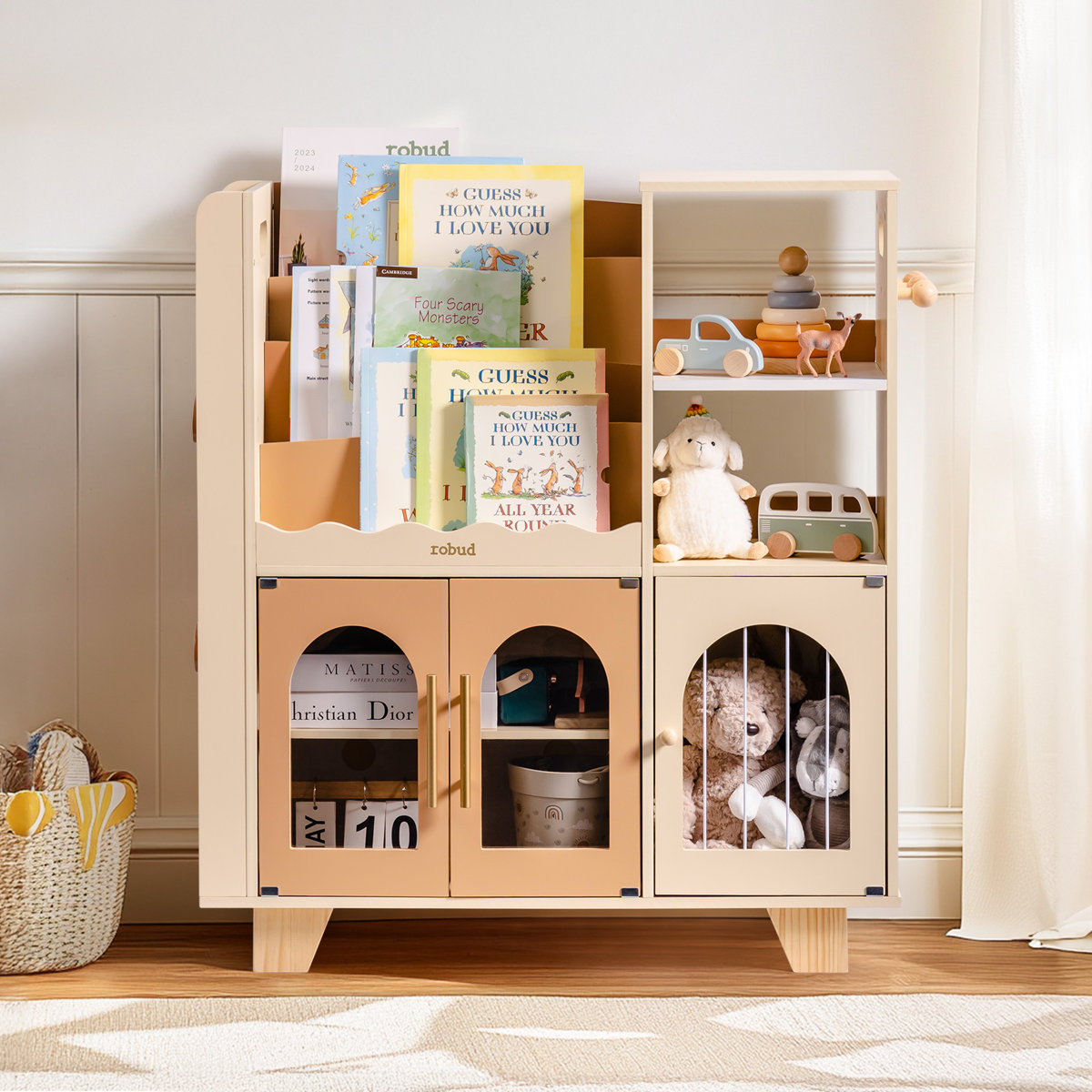 Kids’+All_in_One+Wooden+Storage+Bookshelf+with+Toy+Organizer+&+ (4) باکس کودک مدل سارا - تصویر 1