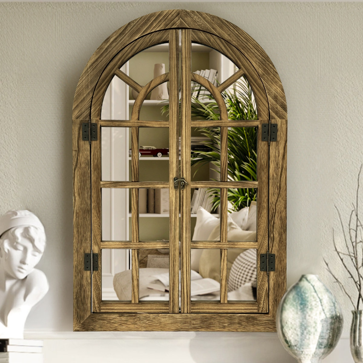 Farmhouse+Wood+Wall+Mirror+Window+Mirror+with+Opening+Doors,+So (4) آینه دیواری مدل سپند - تصویر 1