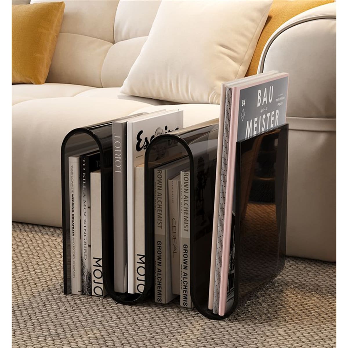 Sleek+S_Shaped+Acrylic+End+Table,+Modern+Nordic+Style+Accent+Ta (5) نگهدارنده کتاب و مجله مدل آوین - تصویر 1