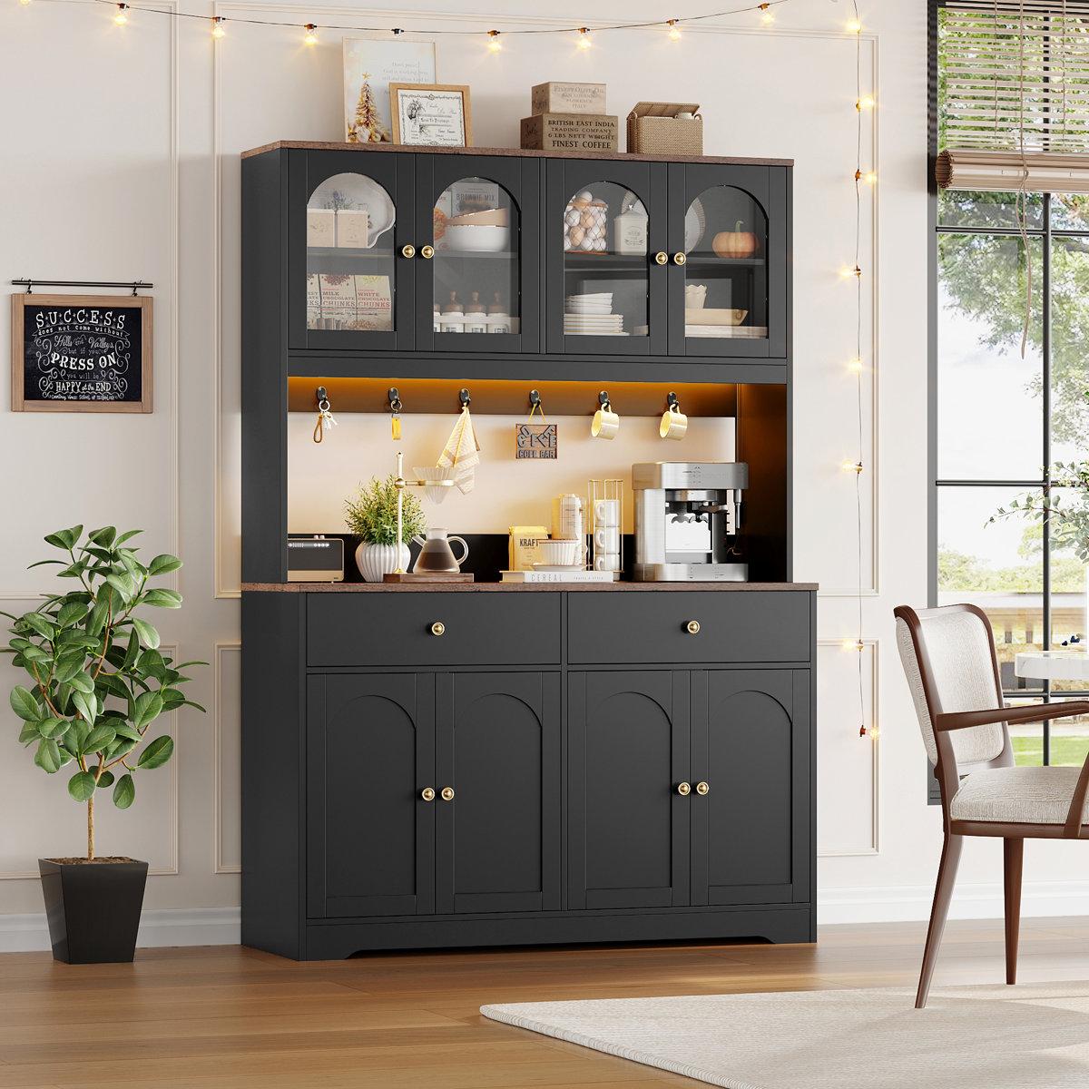 47_4''+Wood+Baker's+Rack+with+Microwave+Shelf,+Built_in+LED+Lig (1) کافی بار مدل آدرین - تصویر 1