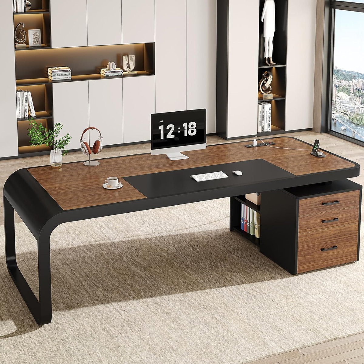 70_9_+Executive+Desk+Large+Computer+Desk+With+Drawers+And+Lateral+File+Cabinet (2) میز مدیریتی مدل آرنا - تصویر 1
