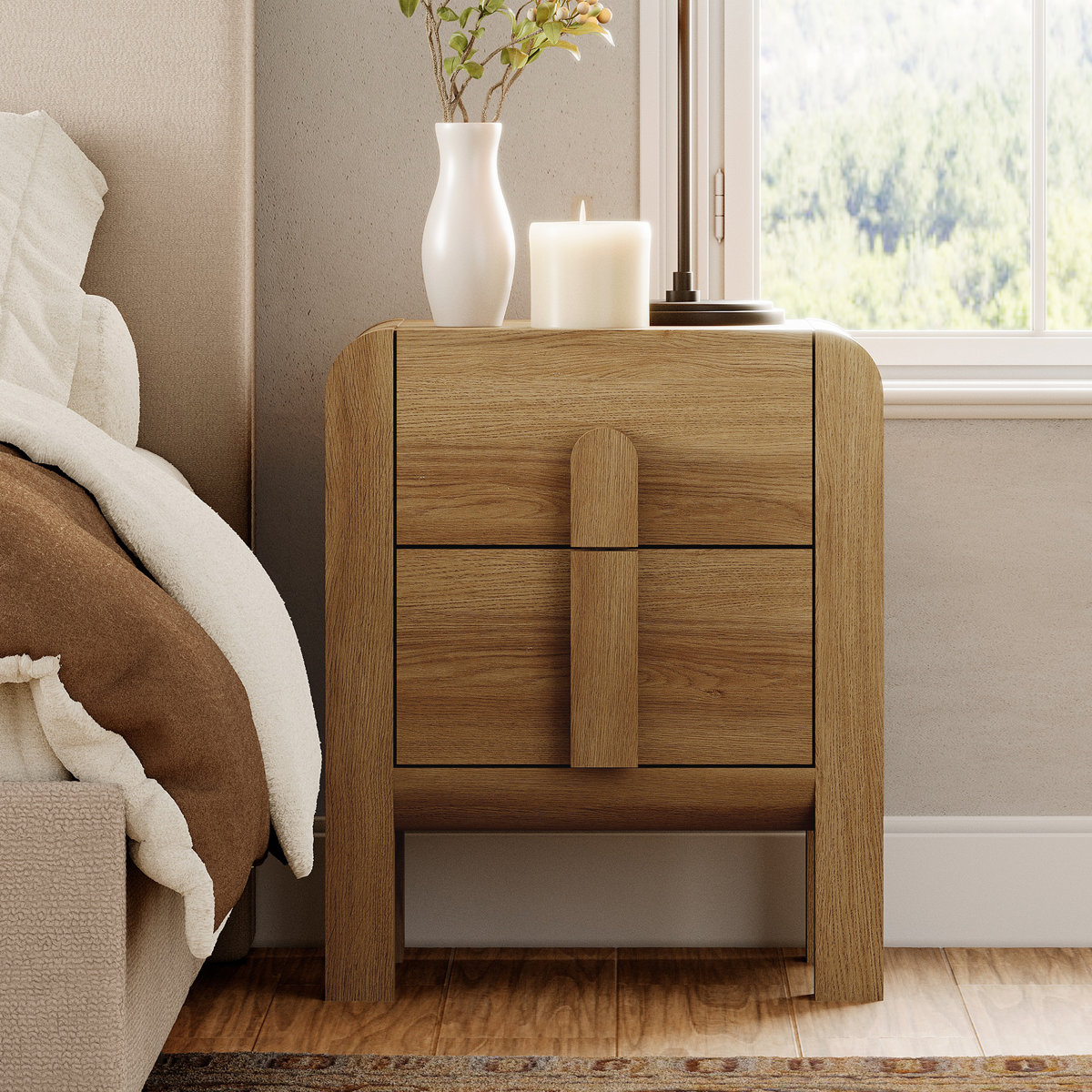 Adora+Modern+Wood+Nightstand+With+2+Drawers+,Curved+Mid_Century (2) پاتختی مدل آدورا - تصویر 1