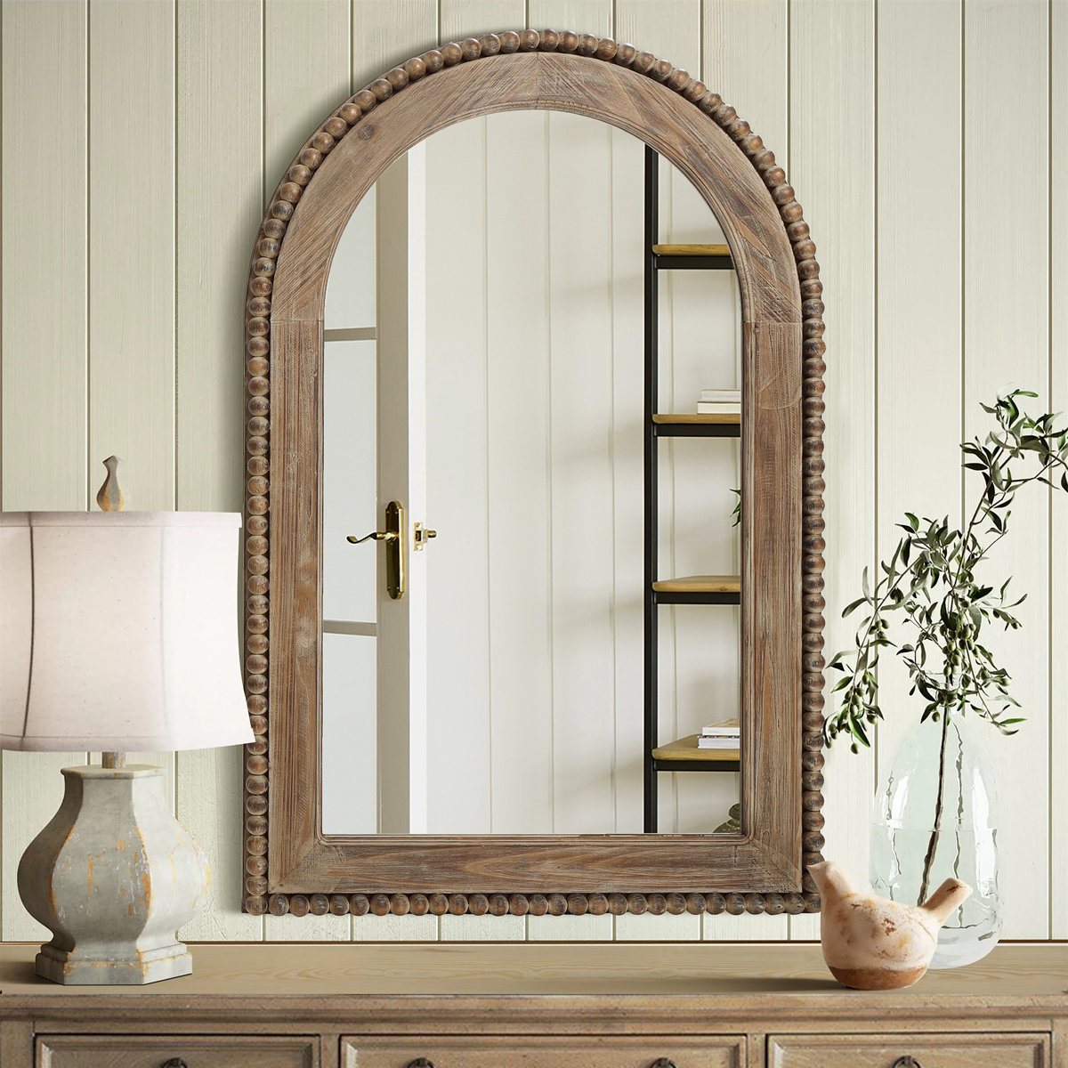 Jerri+Wood+Framed+Arch+Window+Wall+Mirror,+Farmhouse+Decor+Accent (1) آینه دیواری مدل جری - تصویر 1