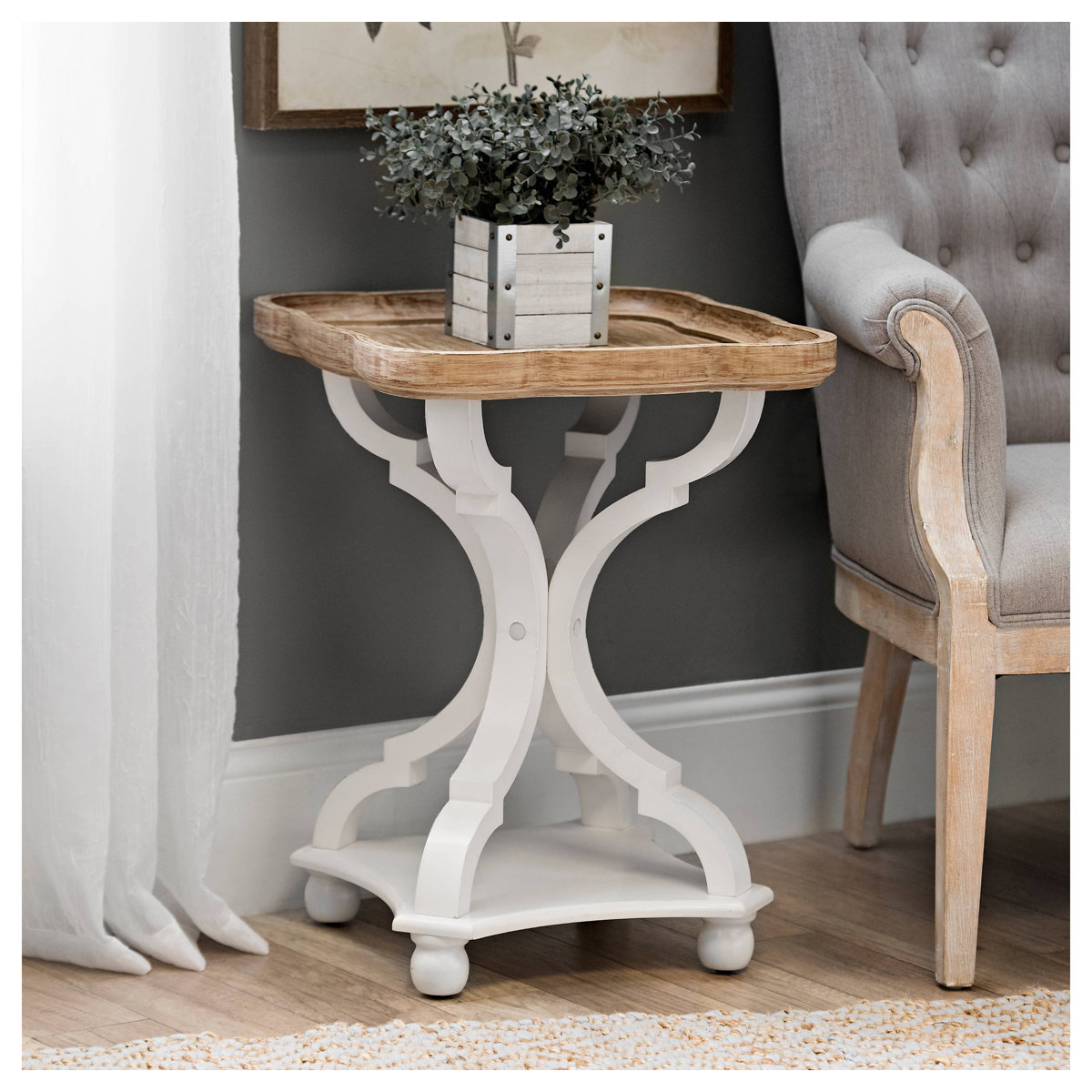 +Square+Rustic+Wooden+Accent+Tray+Top+Nightstand+Side+Table,+White+Legs (8) میز عسلی مدل پلیسانس - تصویر 1